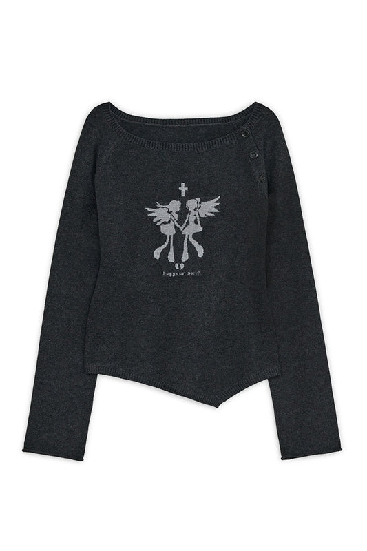 hugyourskin Fallen angel button knit top (Charcoal)