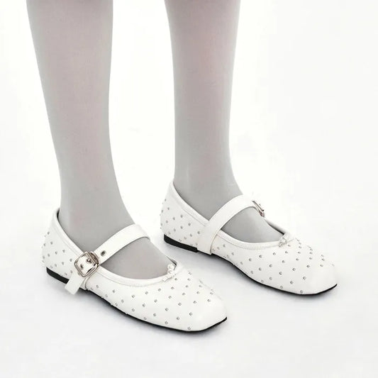 PAES Metal Stud Mary Jane - Ivory