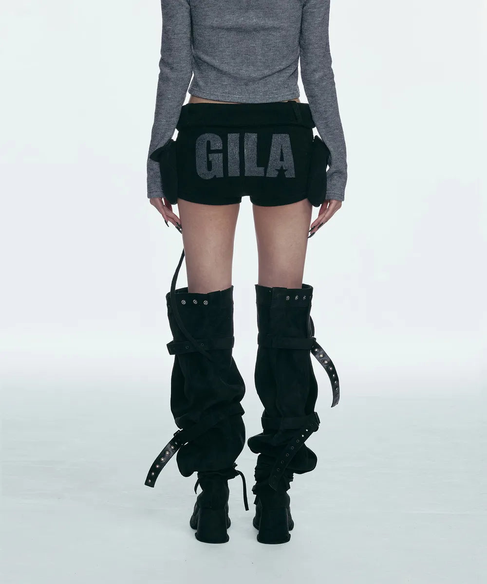 GILA ARCHIVE BOLD LOGO POCKET KNIT SHORTS_BLACK