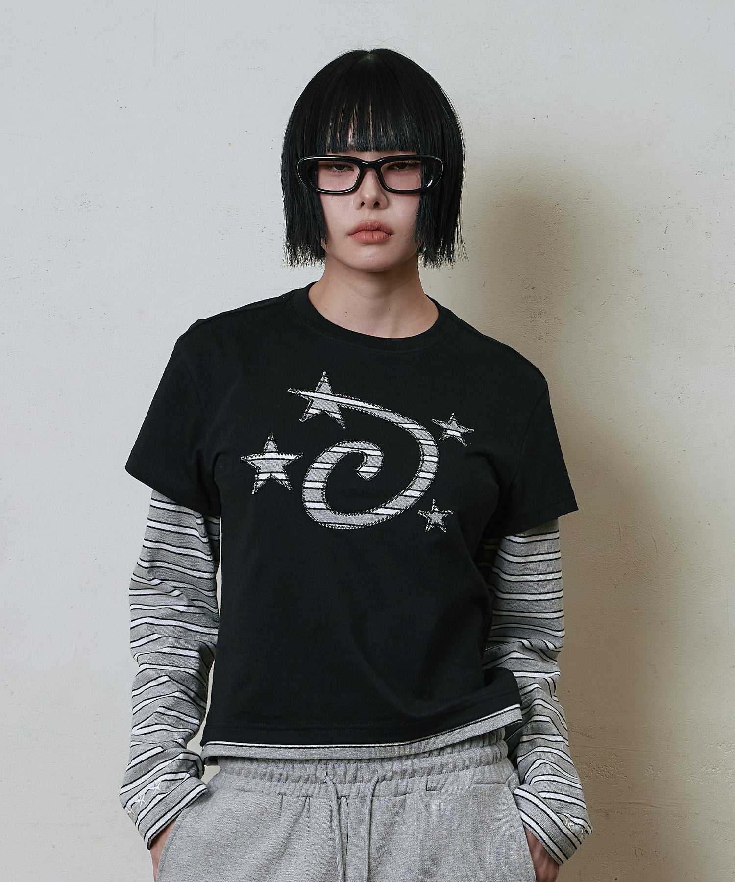 LSC STAR LOGO APPLIQUE LAYERED LONG SLEEVE (BLACK)