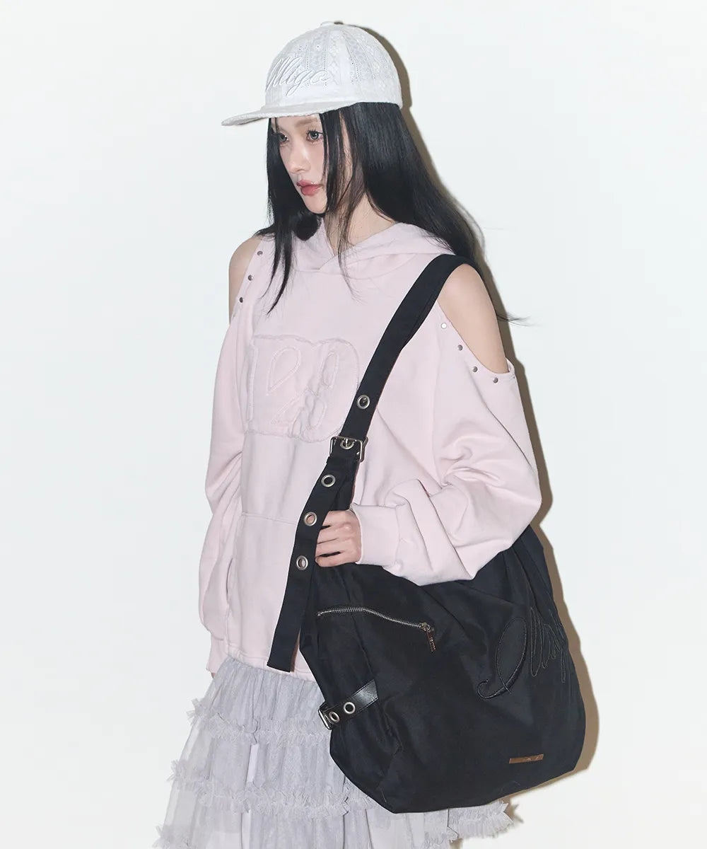 ILLIGO LETTERING BIG SHOULDER BAG - BLACK