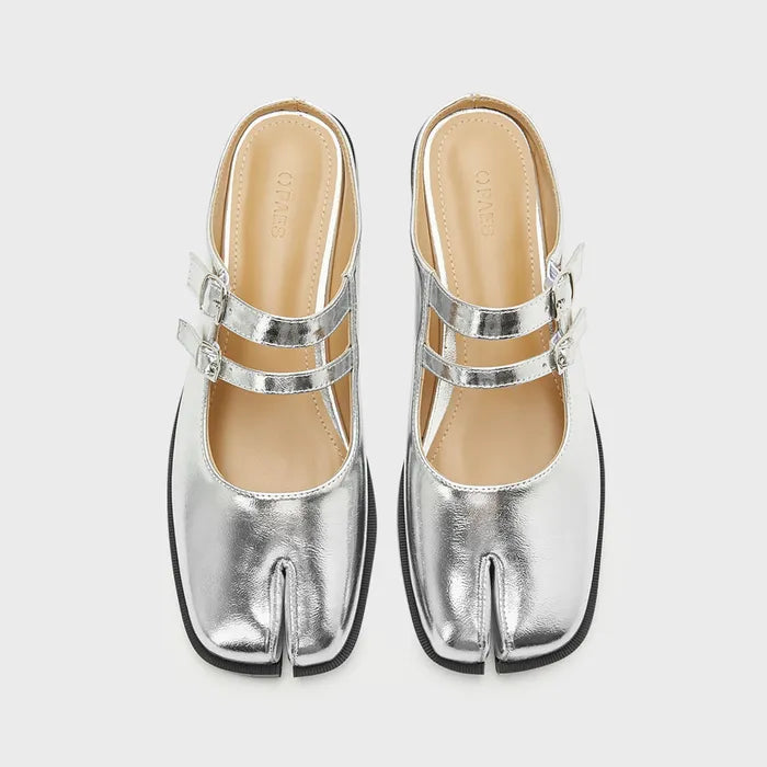PAES Double Buckle Mule - Silver