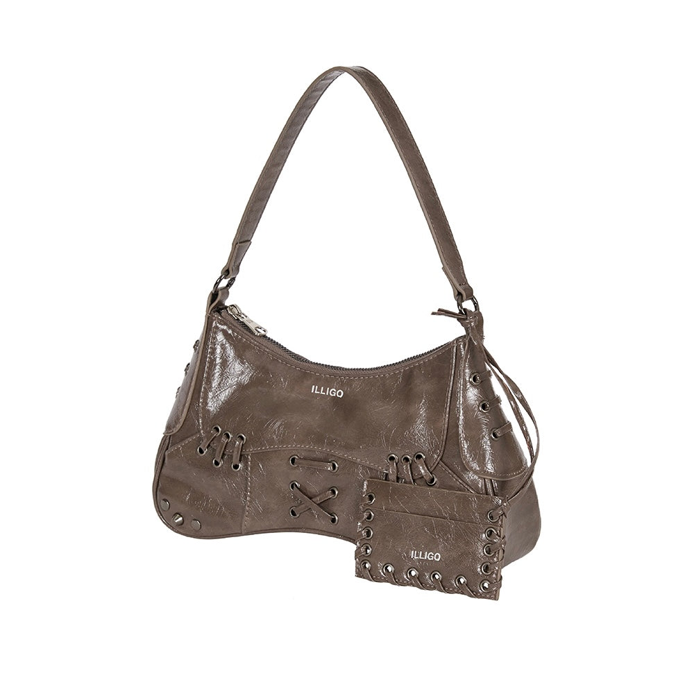 ILLIGO Eyelet Stud Shoulder Bag / brown