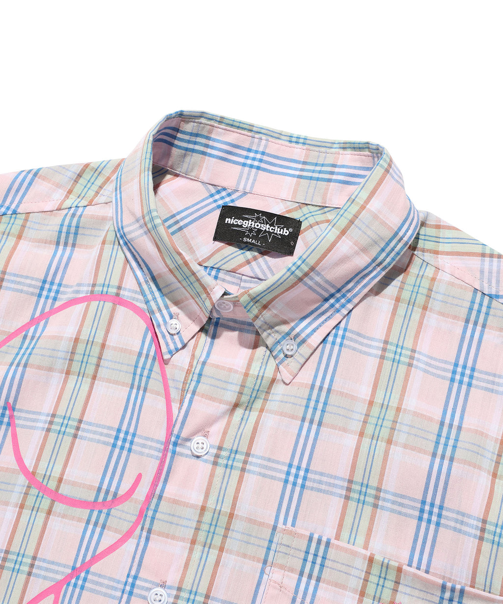 niceghostclub angel check big big half shirt [pink]