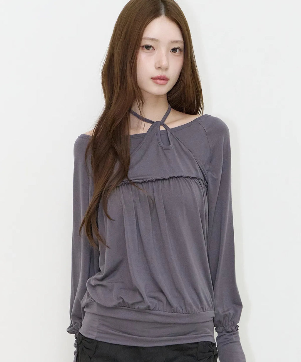 [illigo] SHEER STRAP LONG SLEEVE_3 COLORS