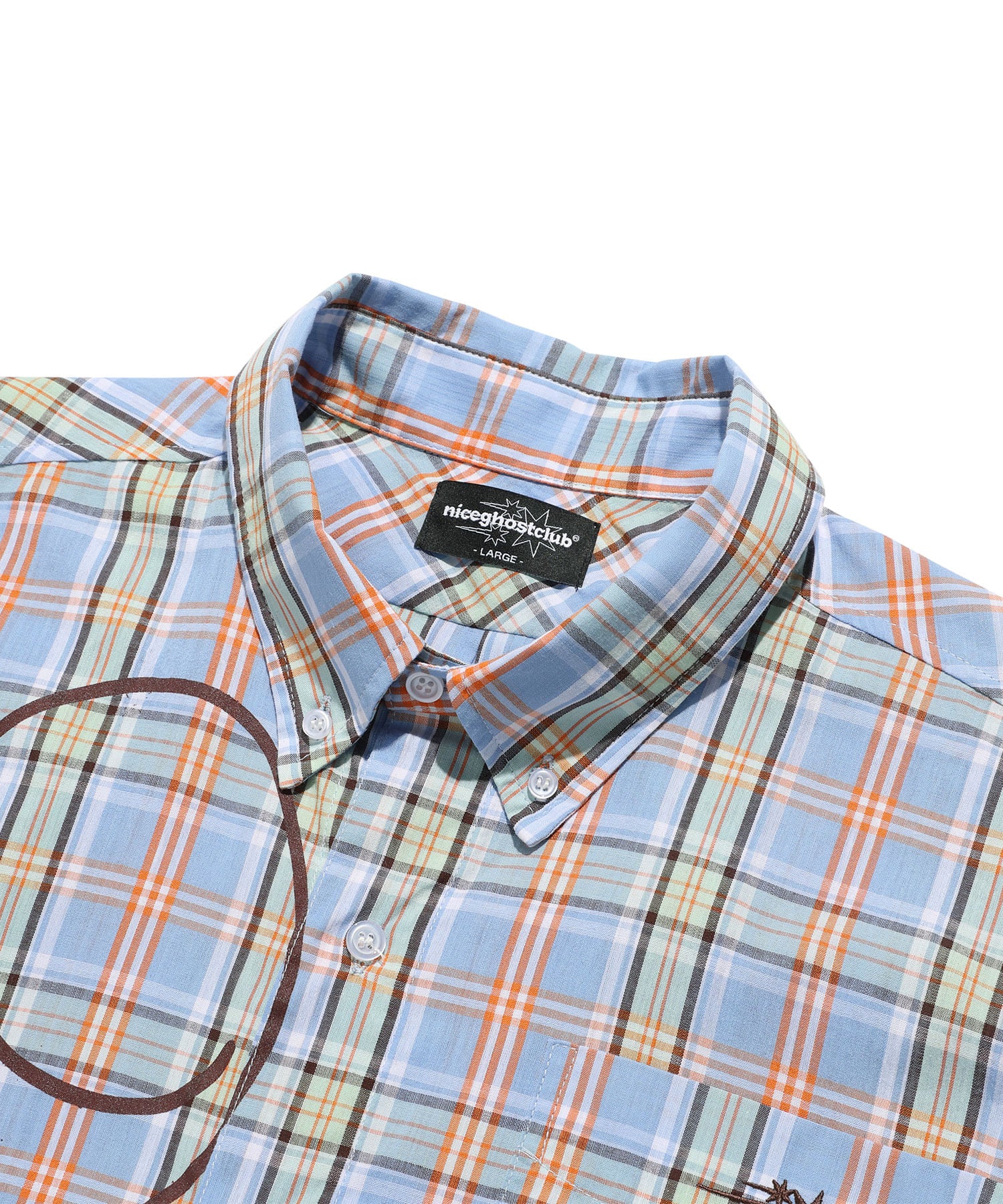 niceghostclub angel check big big half shirt [blue]