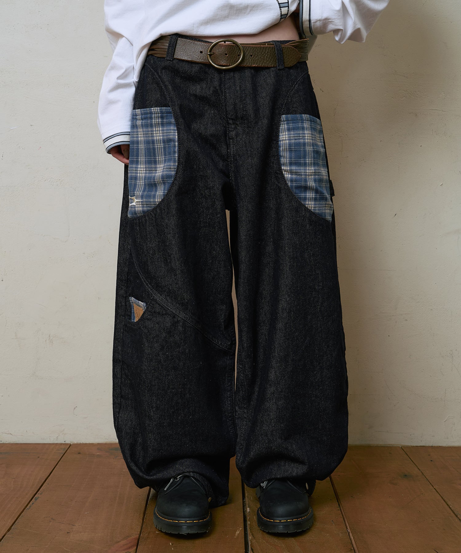 LSC CHECK PATCH WIDE COTTON PANT (INDIGO)