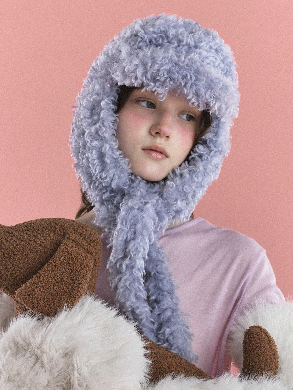 POESIEDAME KNOT EARFLAP HAT IN FURRY BLUE