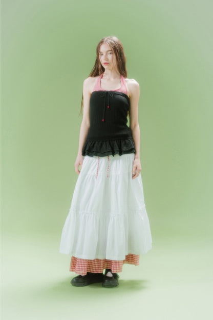 CHECK LONG CANCAN SKIRT (RED)