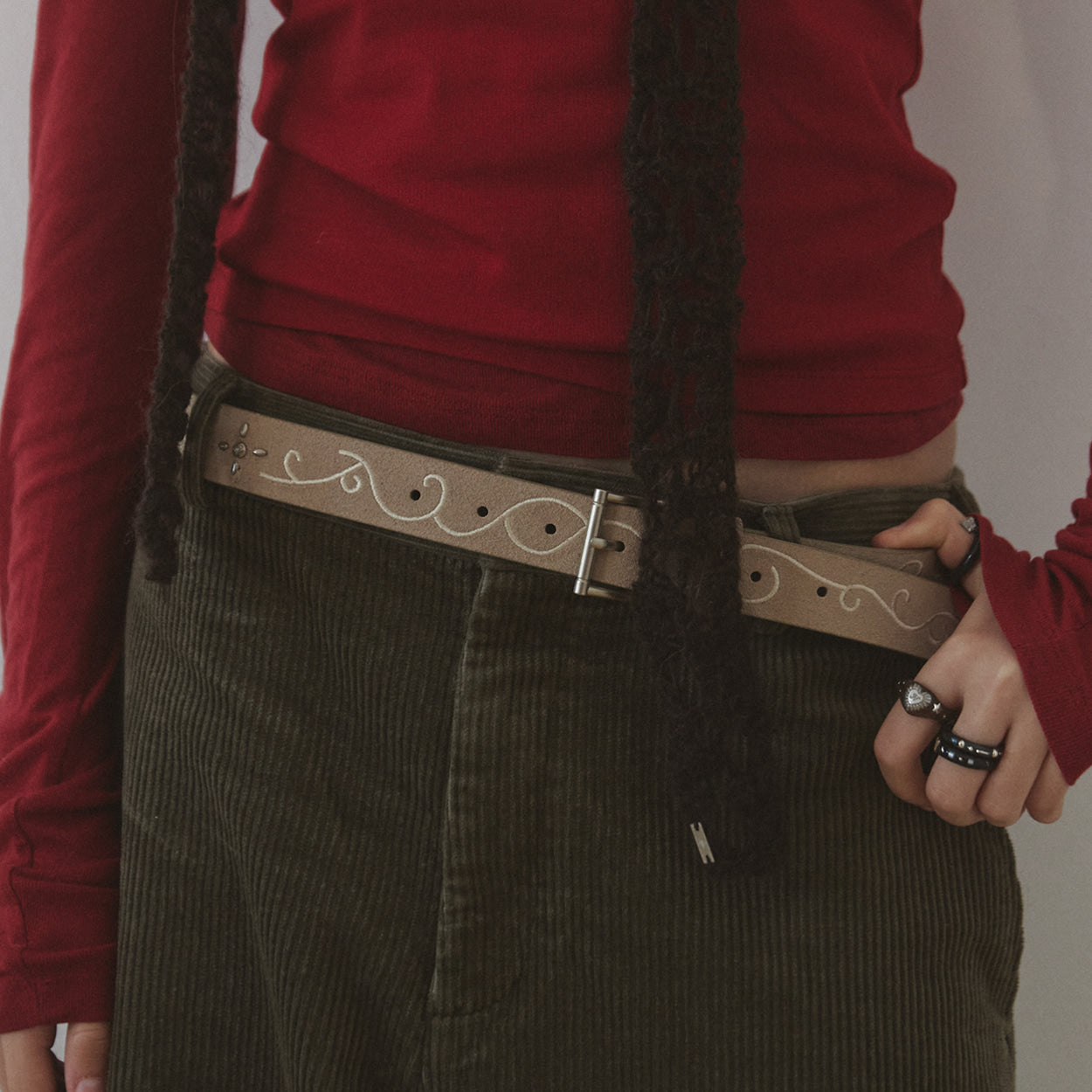 NFF Suede Stitch Belt-beige