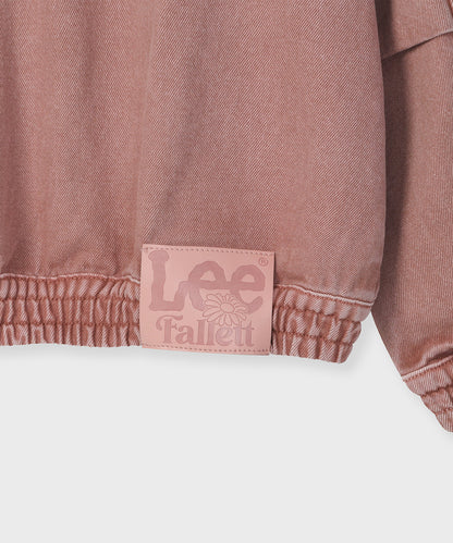 [Fallett x Lee] Washed Denim Hoodie Zip-Up / pink