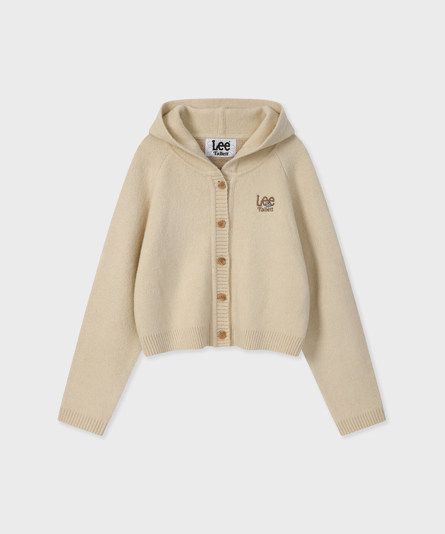 [Fallett x Lee] Sun Flower Logo Hoodie Knit Cardigan / ivory