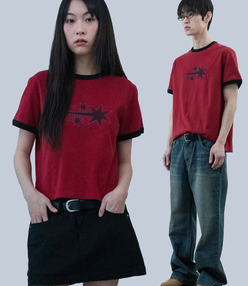 niceghostclub vintage 3star basic ringer tee [burgundy]