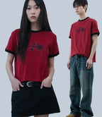 niceghostclub vintage 3star basic ringer tee [burgundy]