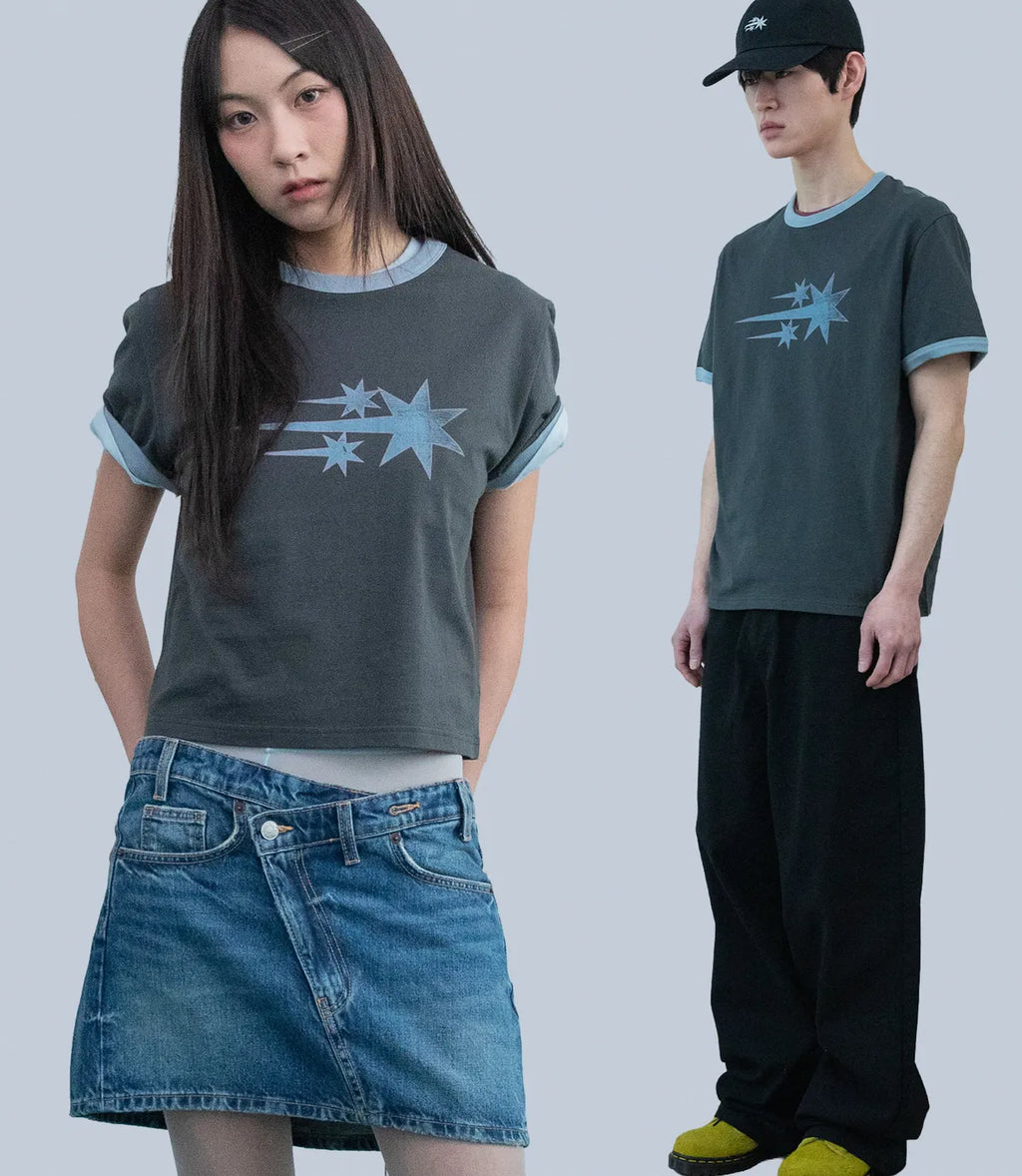 niceghostclub vintage 3star basic ringer tee [charcoal]
