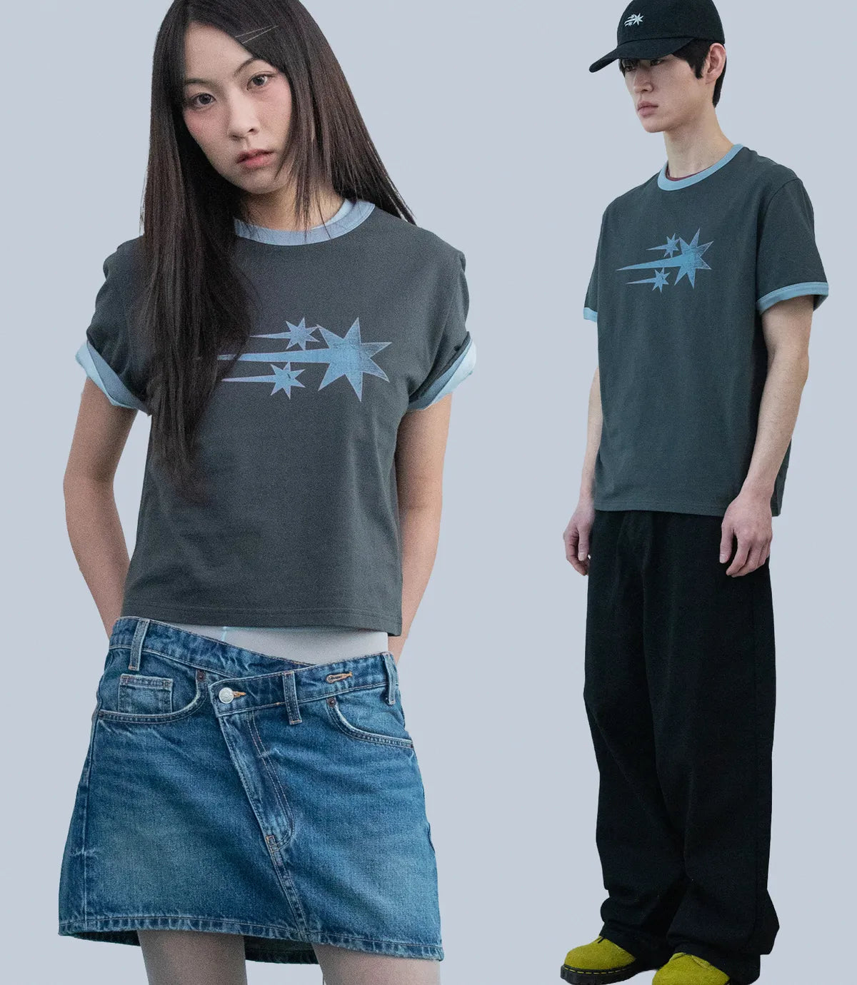 niceghostclub vintage 3star basic ringer tee [charcoal]