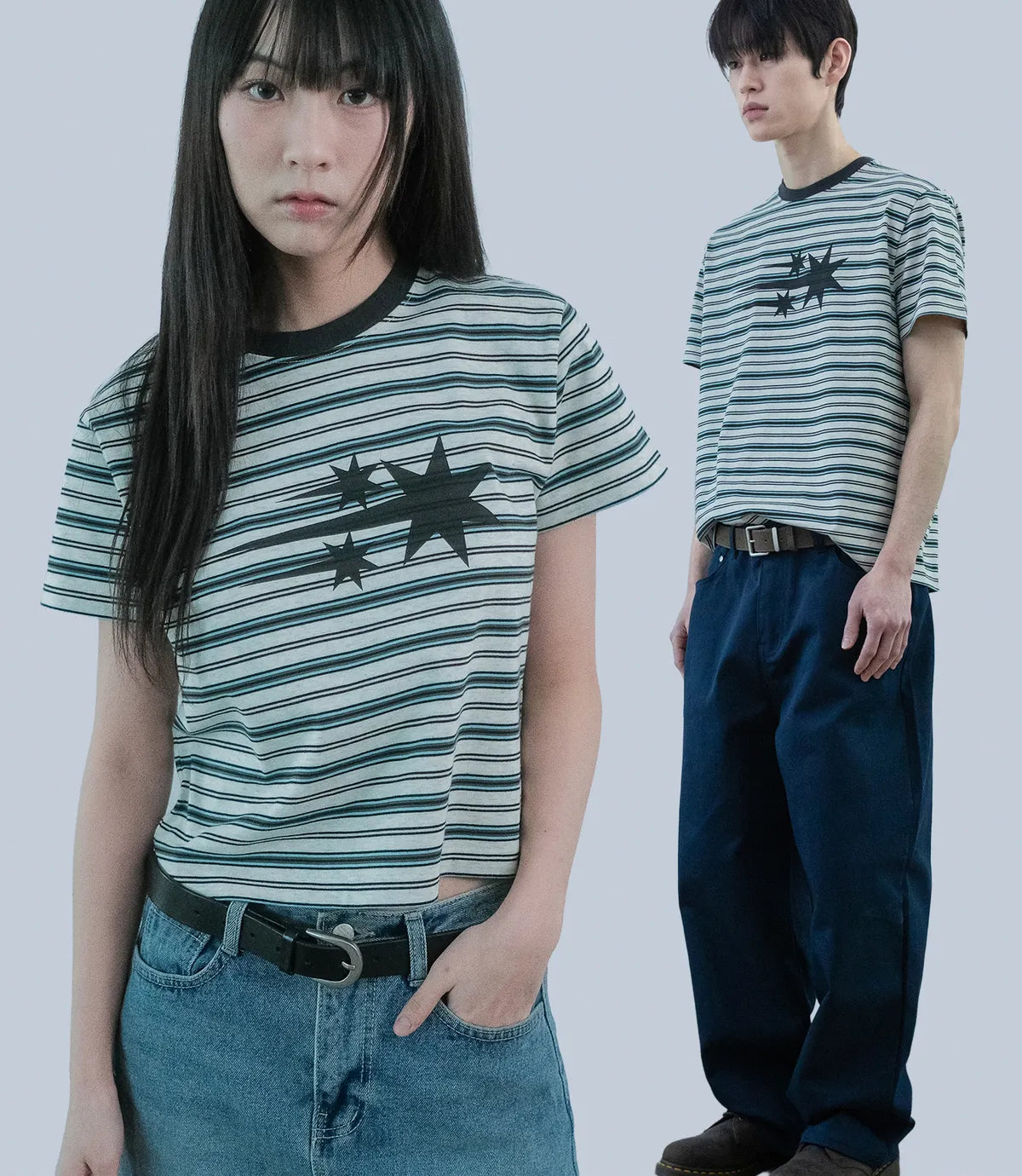 niceghostclub stripe 3star basic ringer tee [oatmeal]
