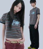 niceghostclub stripe 3star basic ringer tee [brown]