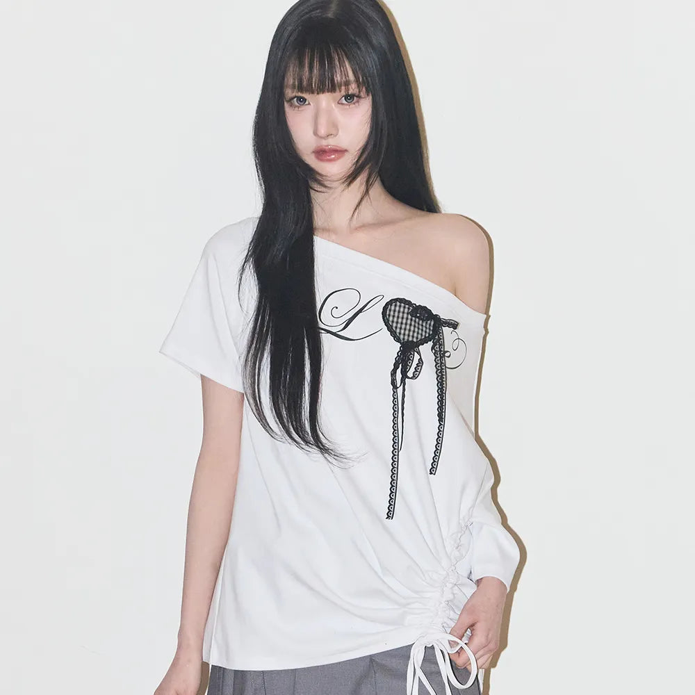 Illigo LOVE ONE SHOULDER OVERFIT T-SHIRT - White