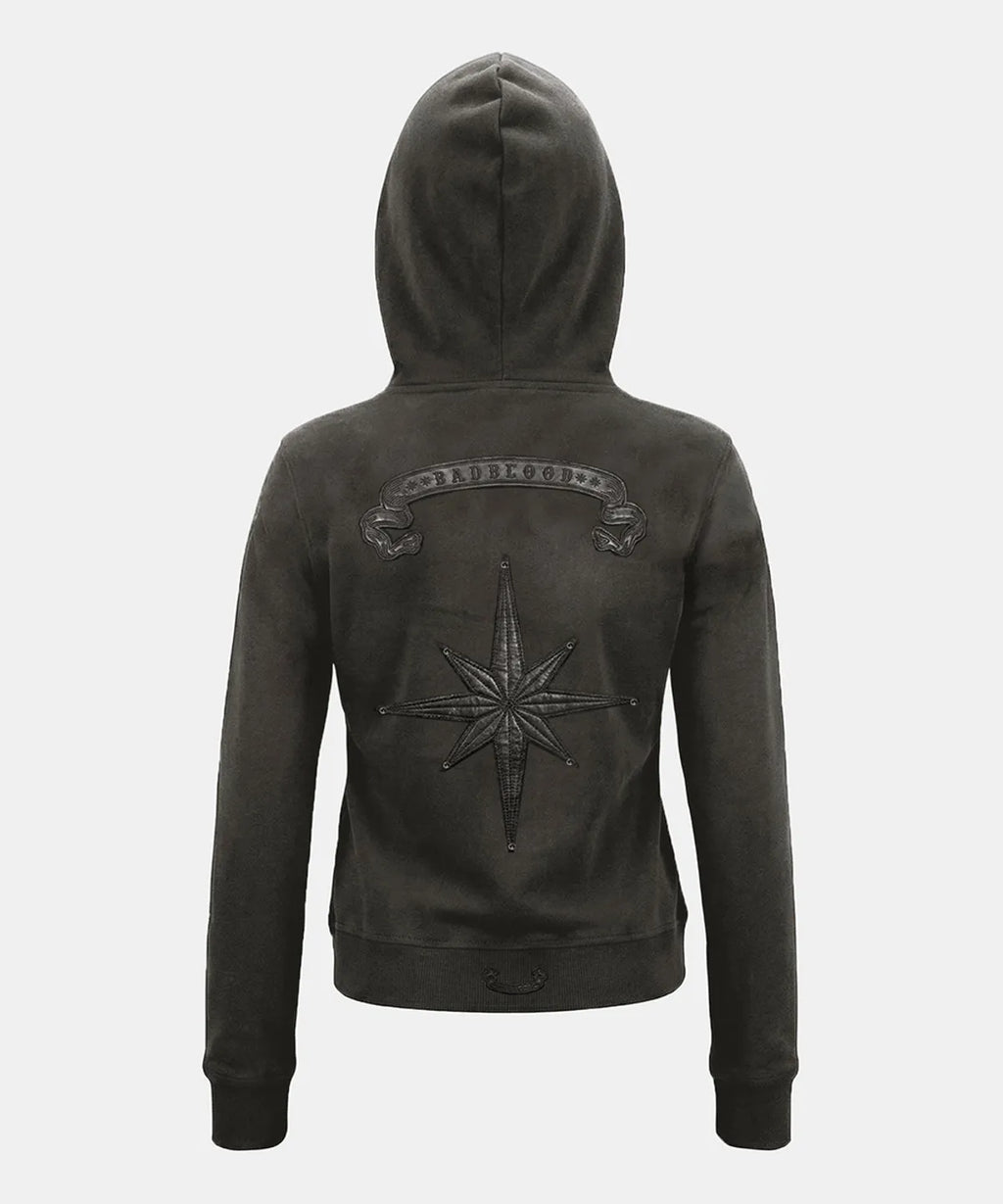 [BADBLOOD] Cosmo Embroidered Slim-Fit Zip-Up Hoodie - Charcoal