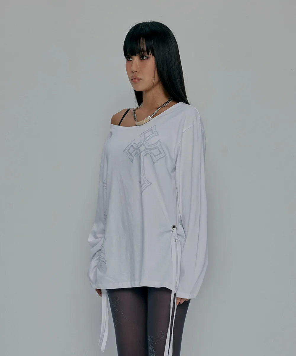 GILA ARCHIVE ONE SHOULDER GRAPHIC LONG SLEEVE_WHITE