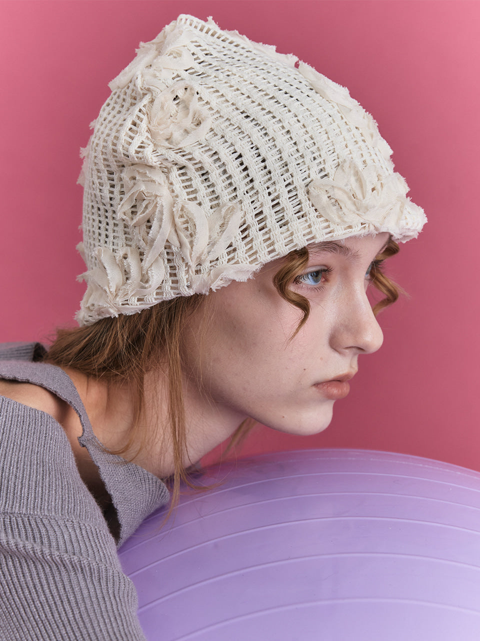 POESIEDAME ROSA KNIT BEANIE IN IVORY