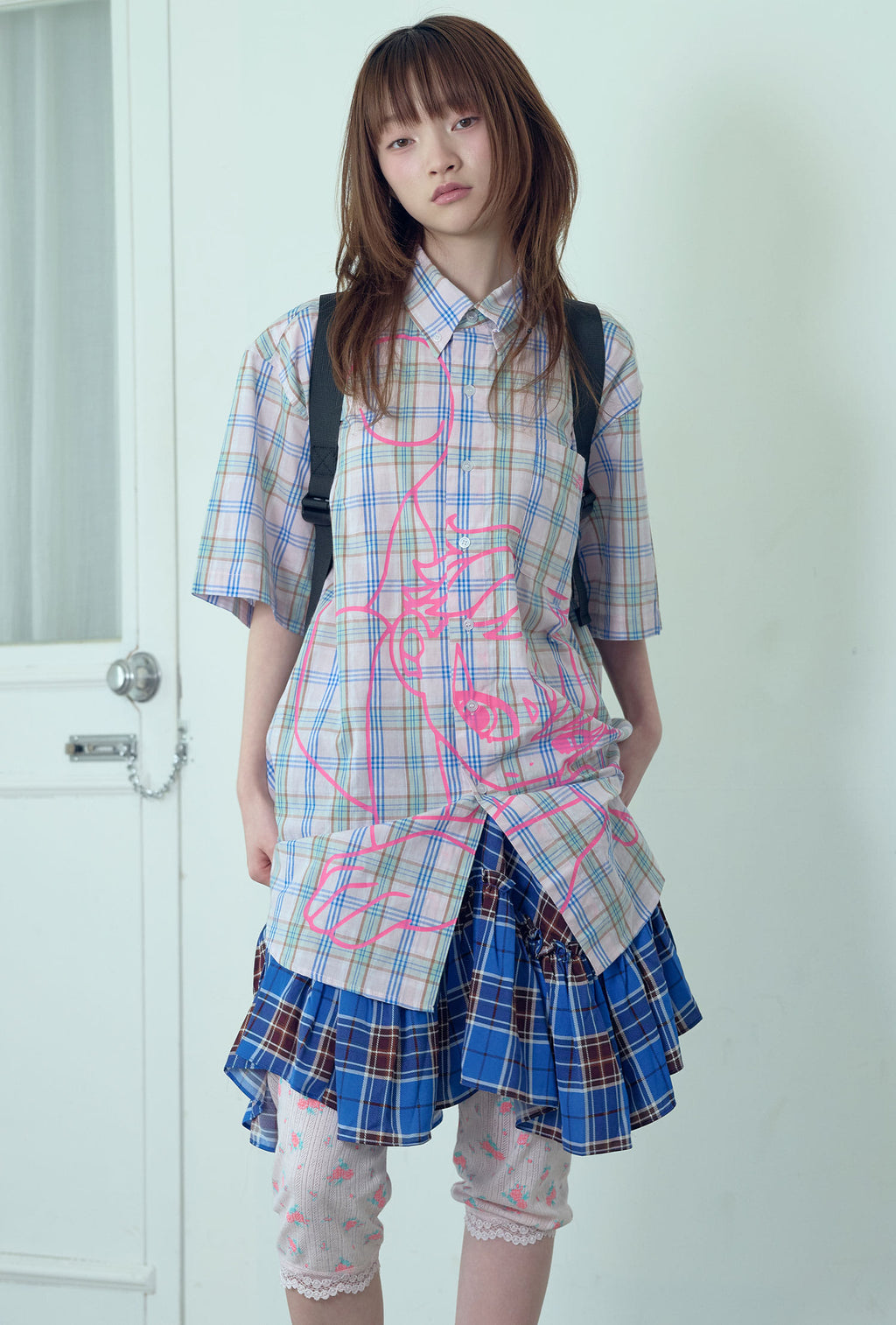 niceghostclub angel check big big half shirt [2colors]