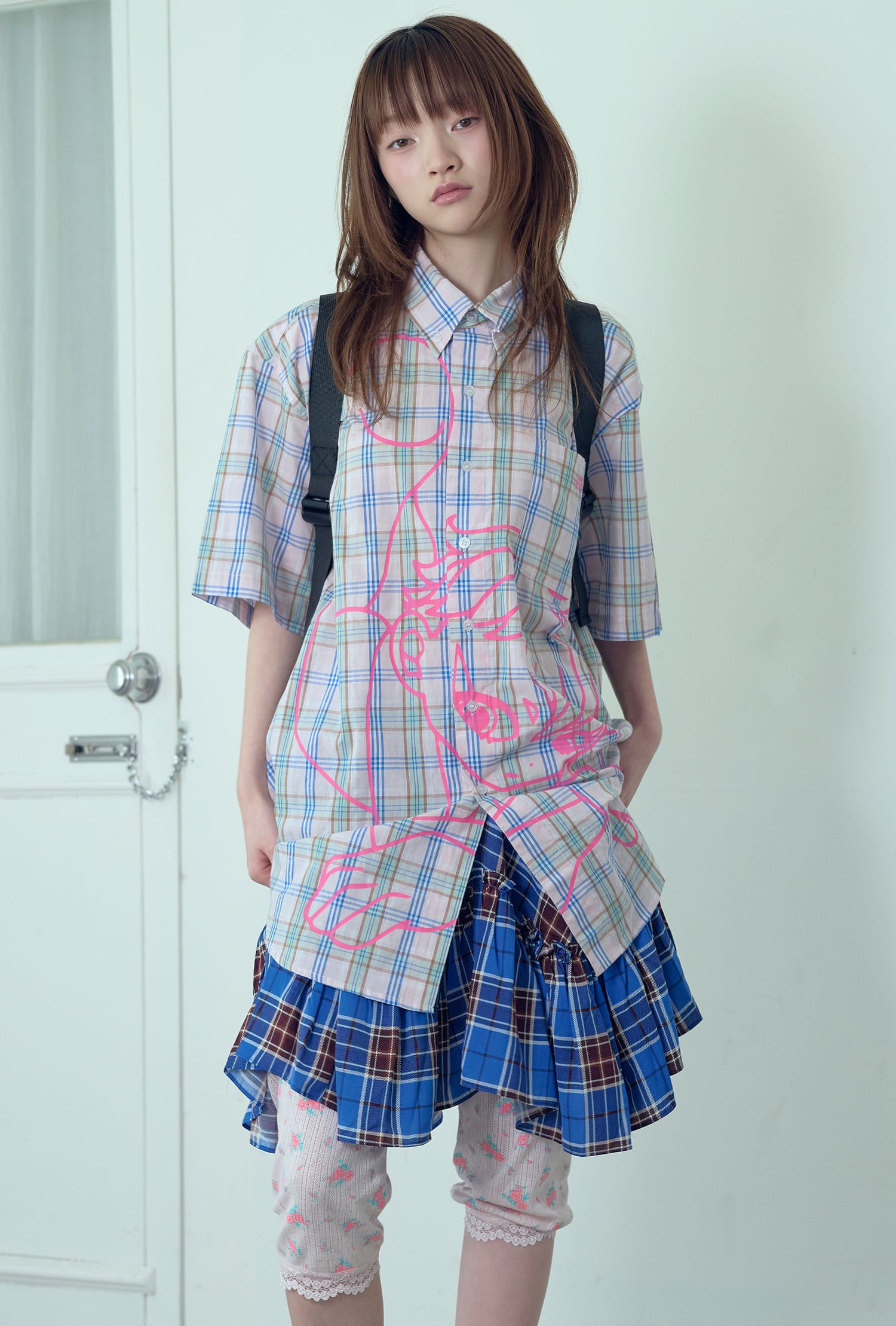 niceghostclub angel check big big half shirt [2colors]