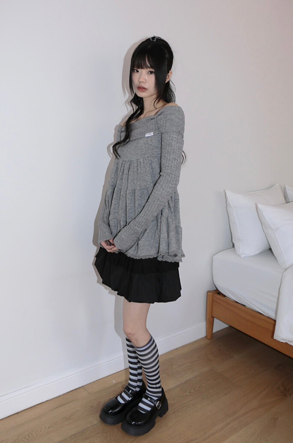 nofficialnoffice CANCAN OFF SHOULDER TOP GREY