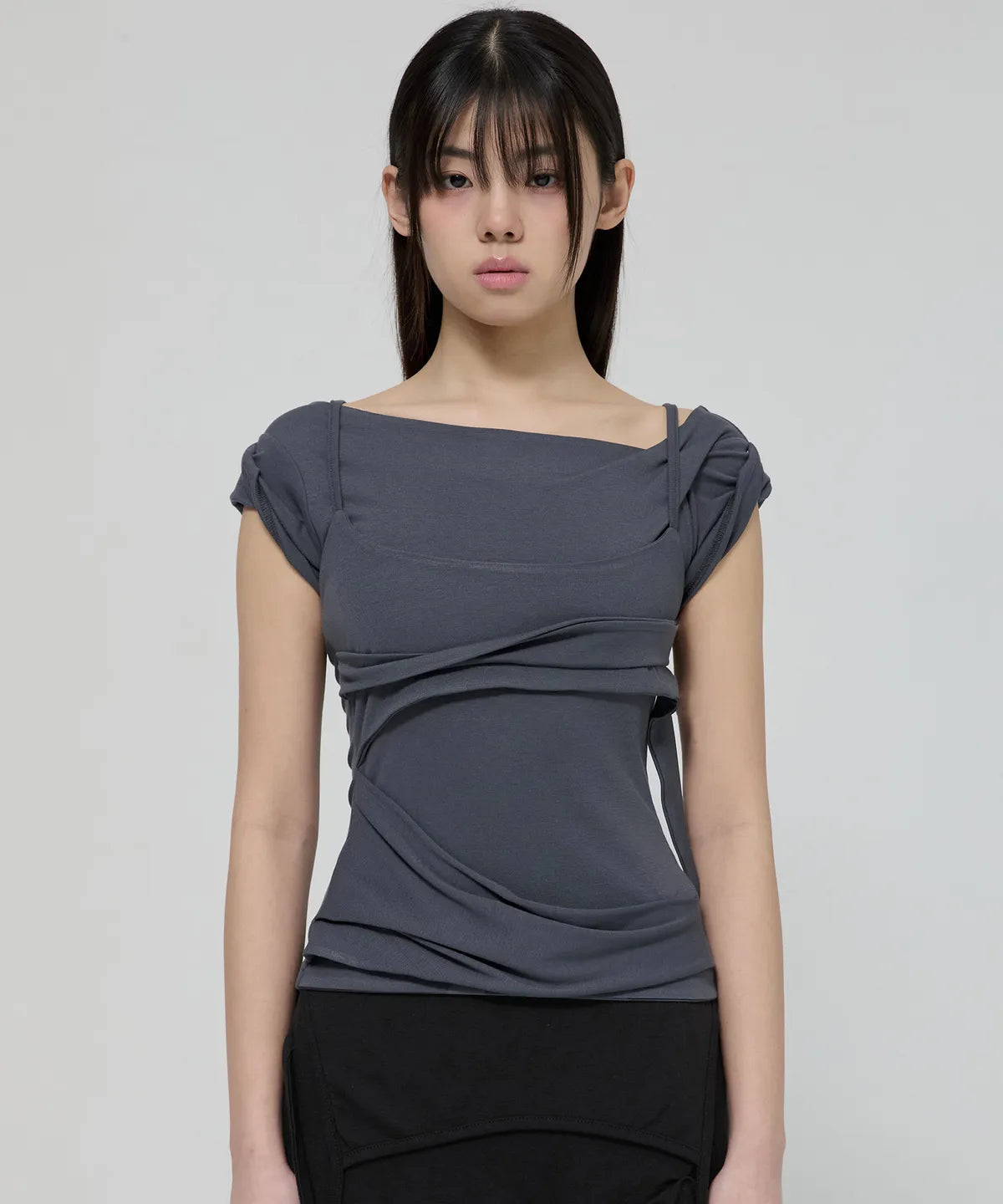 [FLAREUP] LAYERED BUSTIER T-SHIRT_4 COLORS