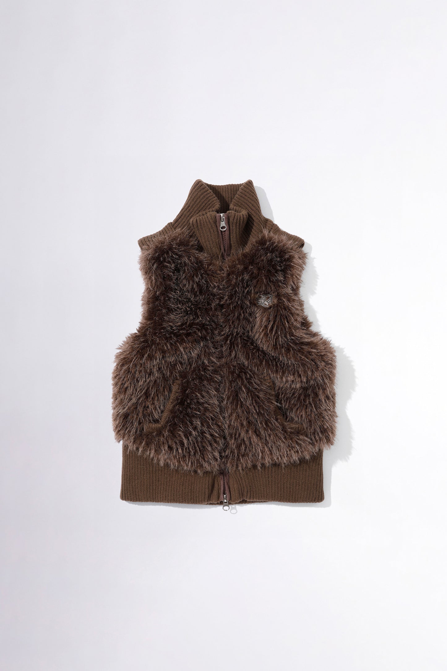 Sculptor Faux Fur Zip-Up Vest Brown