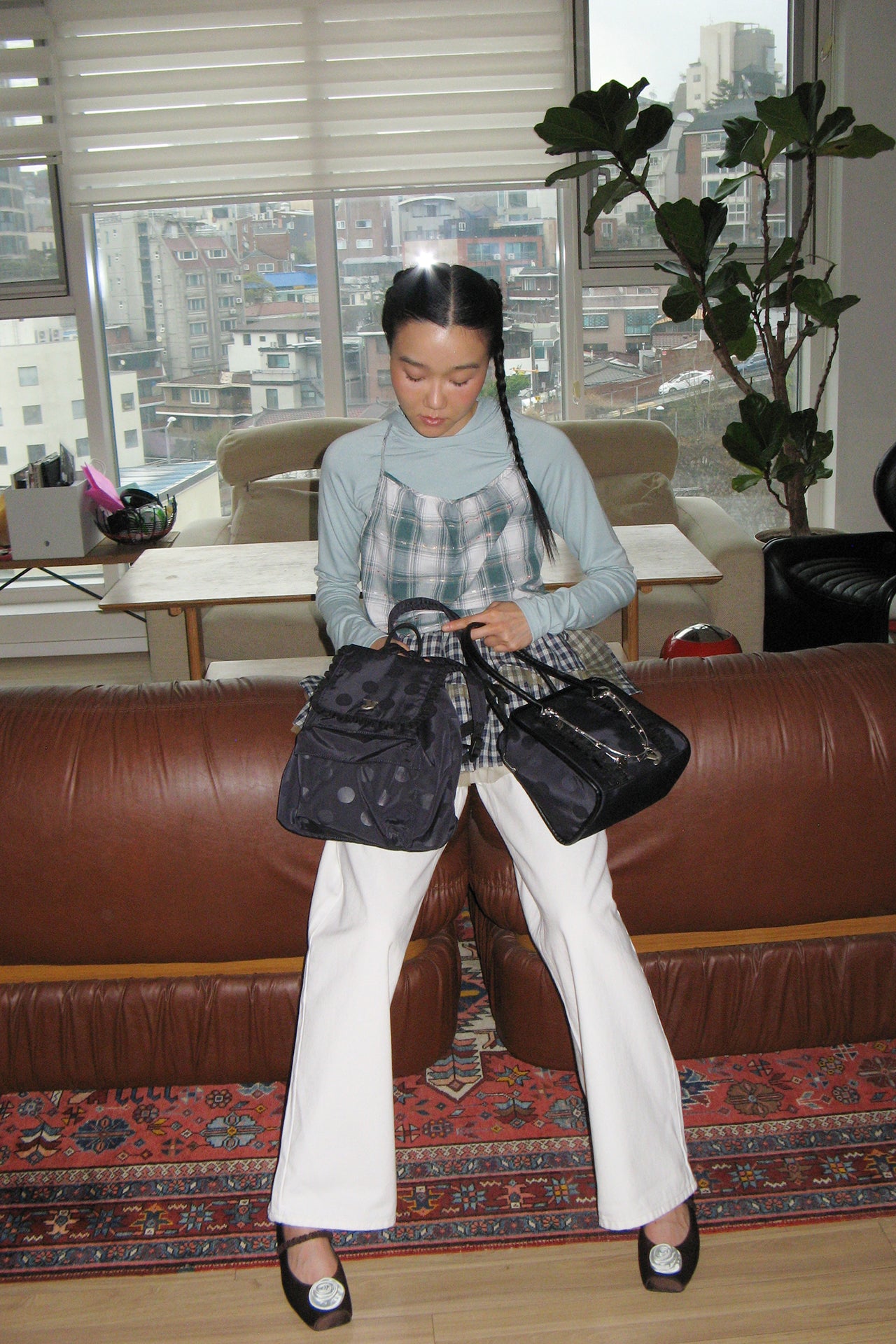 Yeomim mini box bag / navy dot