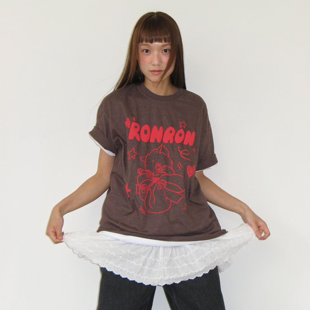 RONRON KITSCH CAT OVER FIT T SHIRT / VINTAGE BROWN