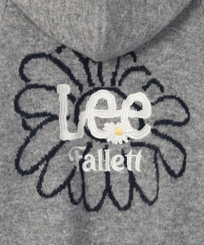 [Fallett x Lee] Sun Flower Logo Hoodie Knit Cardigan / grey