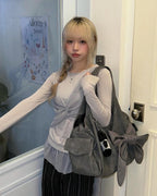 siweol Bow Shoulder Bag / Nubuck Grey