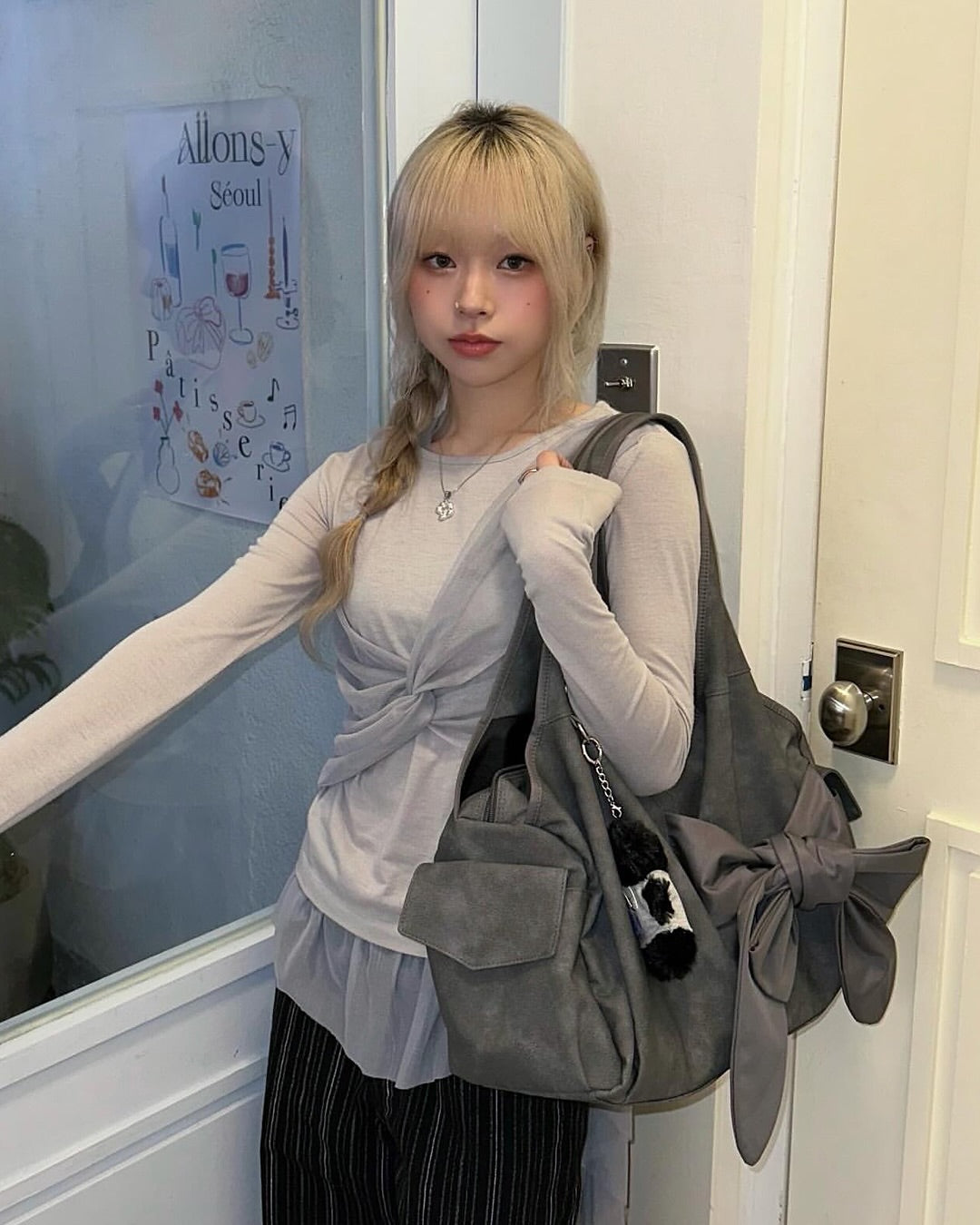 siweol Bow Shoulder Bag / Nubuck Grey