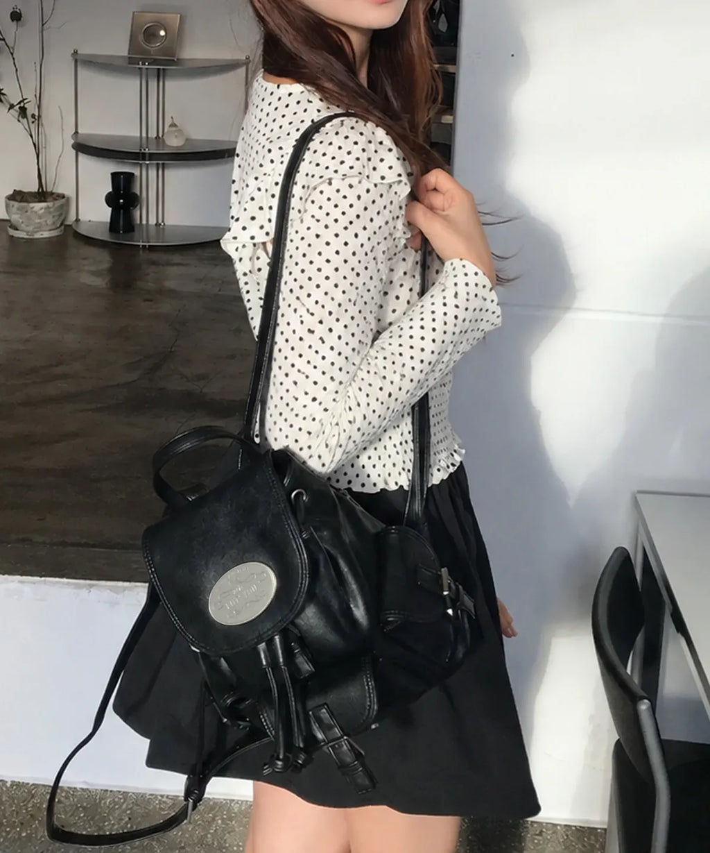 [lotsyou] Nostalgia Chubby ⭐️Non-Twinkle⭐️ Backpack - Leather Black (啞光款)