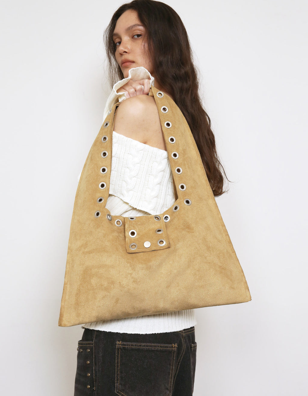 Polysooem EYELET SUEDE SHOULDER BAG / YELLOWISH