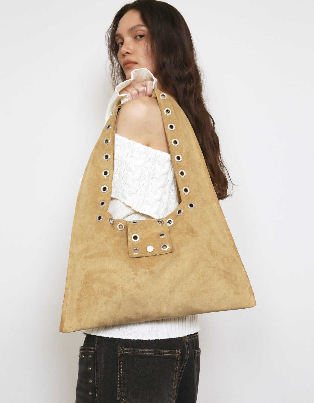 Polysooem EYELET SUEDE SHOULDER BAG / YELLOWISH