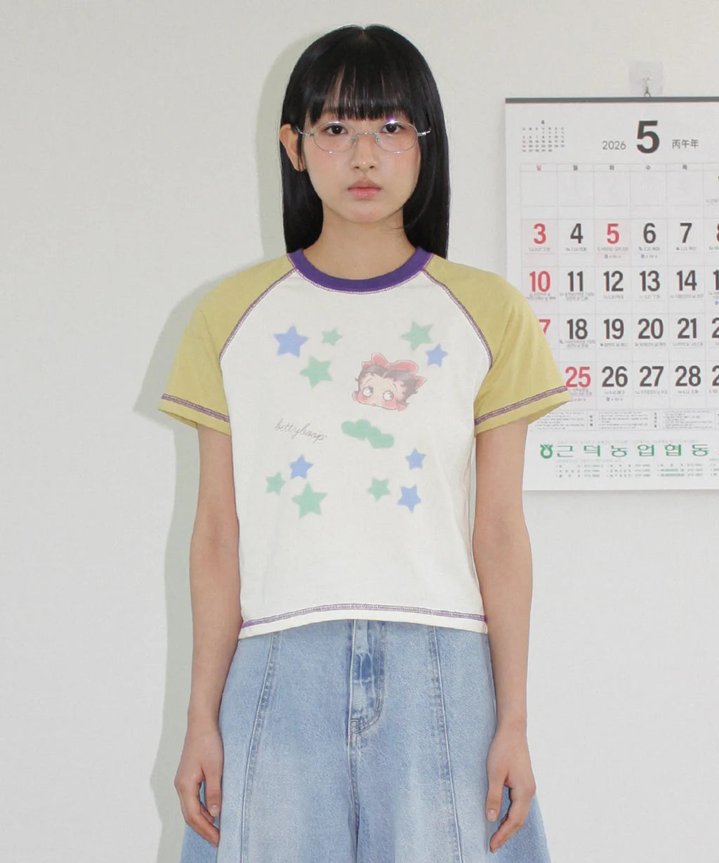 [RONRON] BETTY BOOP MINI STAR STITCH RAGLAN T SHIRT_YELLOW