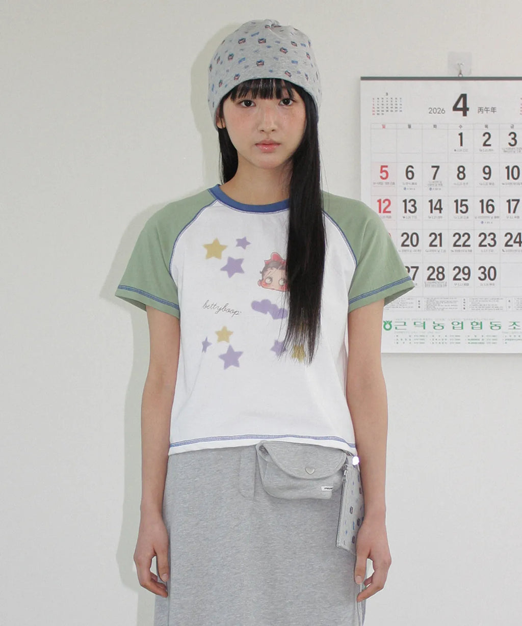 [RONRON] BETTY BOOP MINI STAR STITCH RAGLAN T SHIRT_GREEN