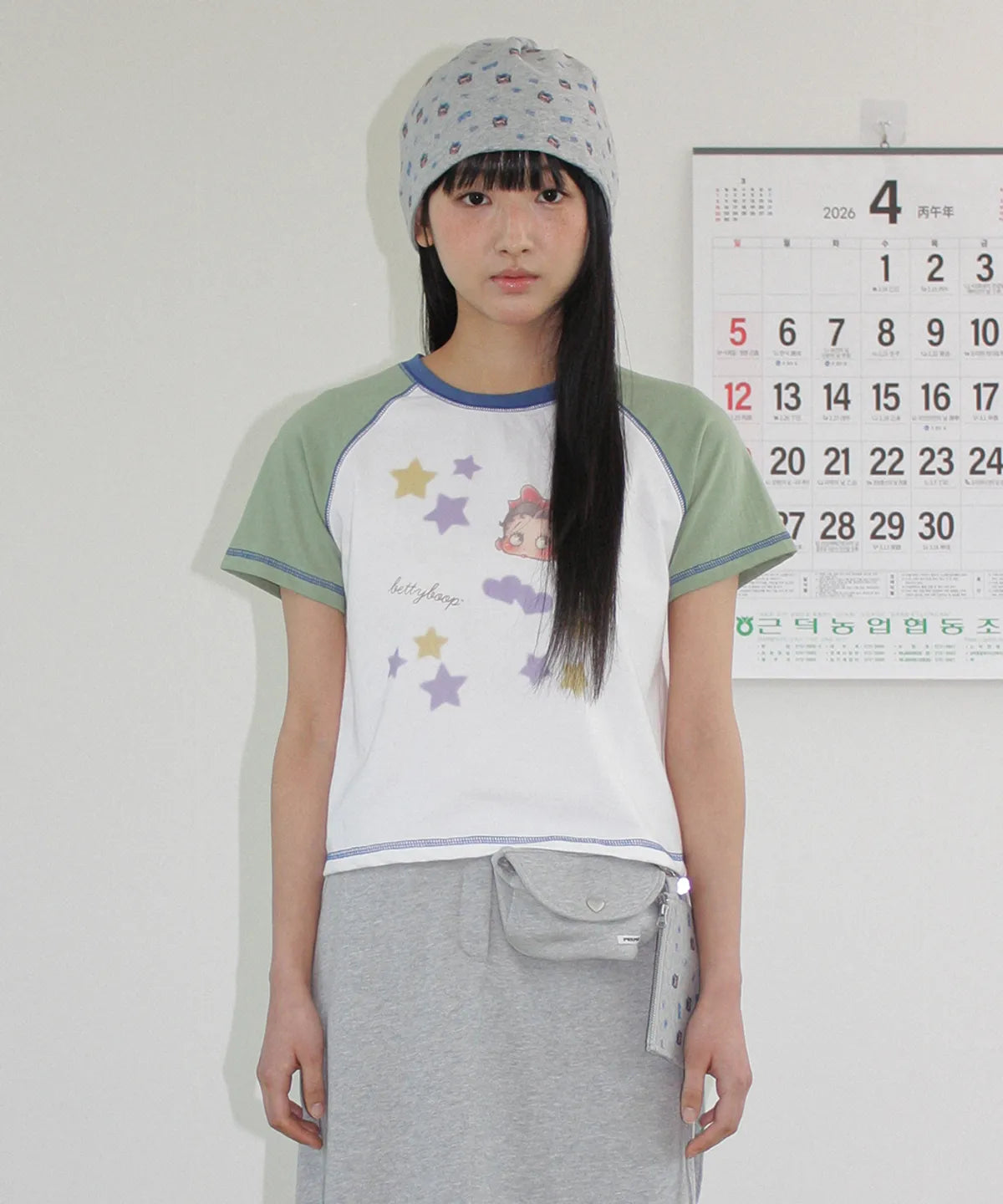 [RONRON] BETTY BOOP MINI STAR STITCH RAGLAN T SHIRT_GREEN