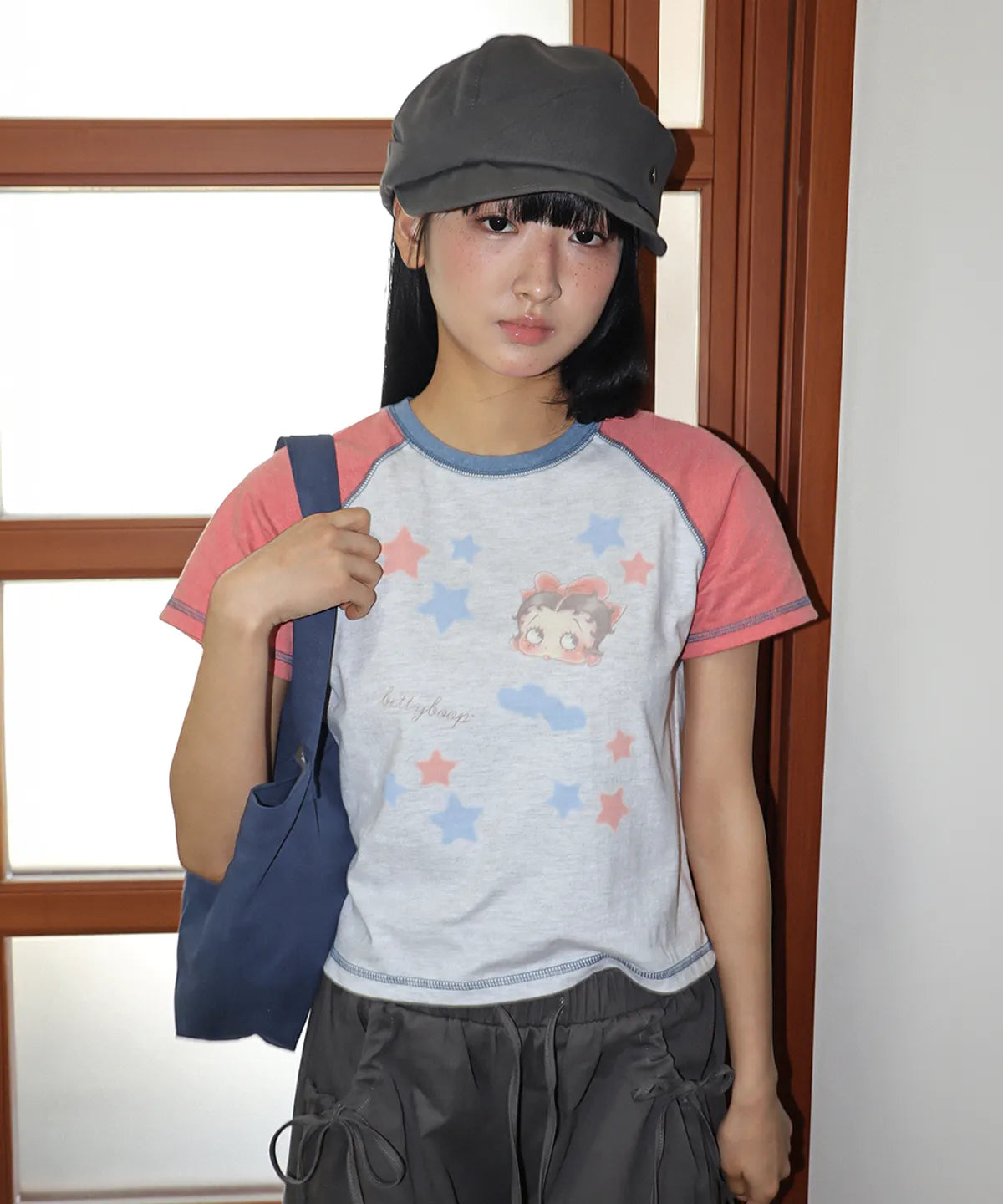 [RONRON] BETTY BOOP MINI STAR STITCH RAGLAN T SHIRT_ORANGE