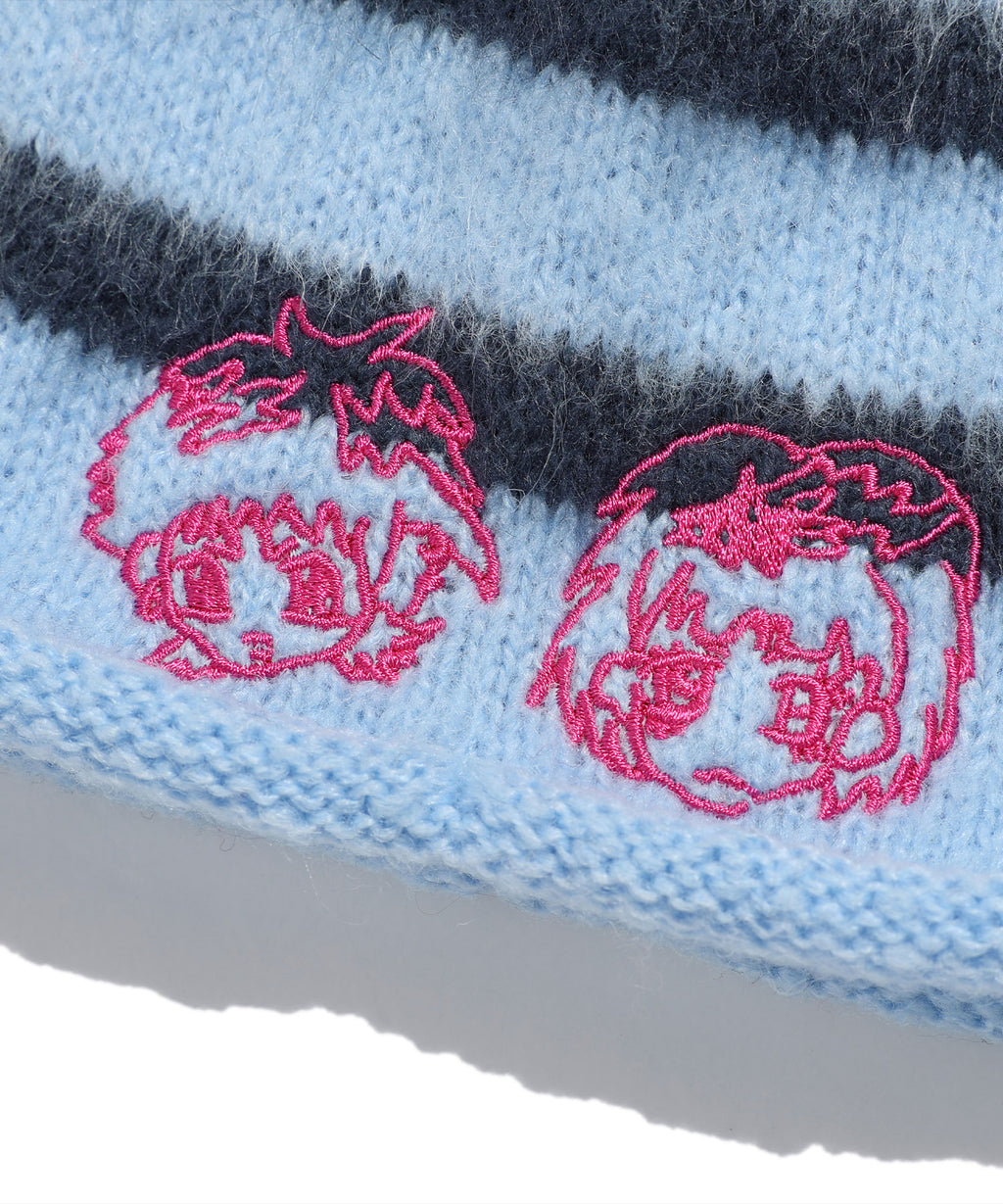 niceghostclub [X SOULPUSSSY CAT]GHOSTSOULGIRL STRIPE BEANIE [BLUE]