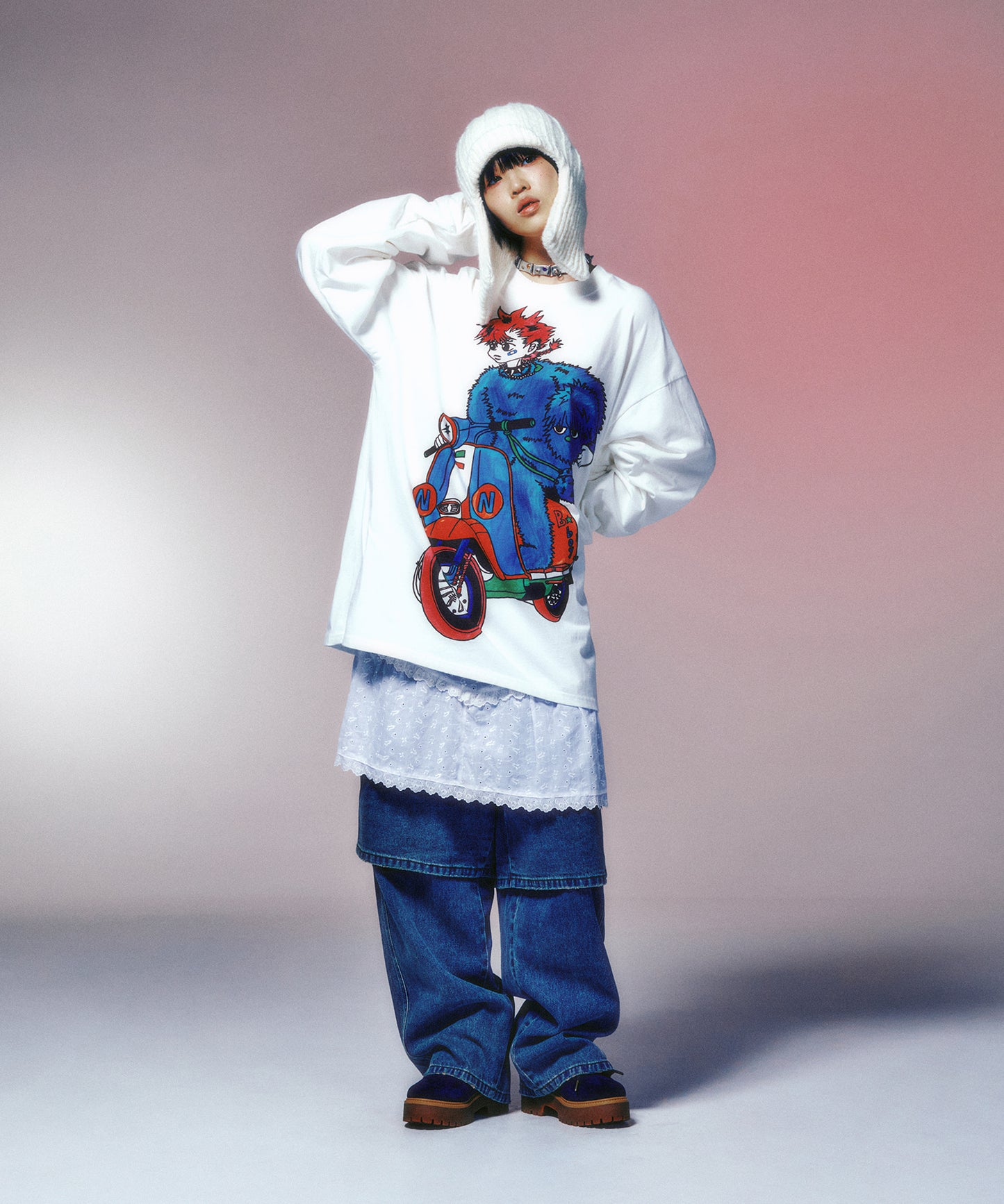 niceghostclub MOTORCYCLE BLUE BOY BIG BIG L/S TEE [WHITE]