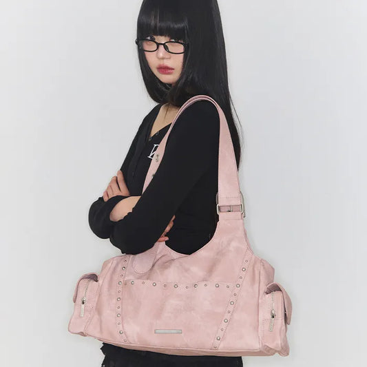 LOOP DOUBLE POCKET SHOULDER BAG - PINK