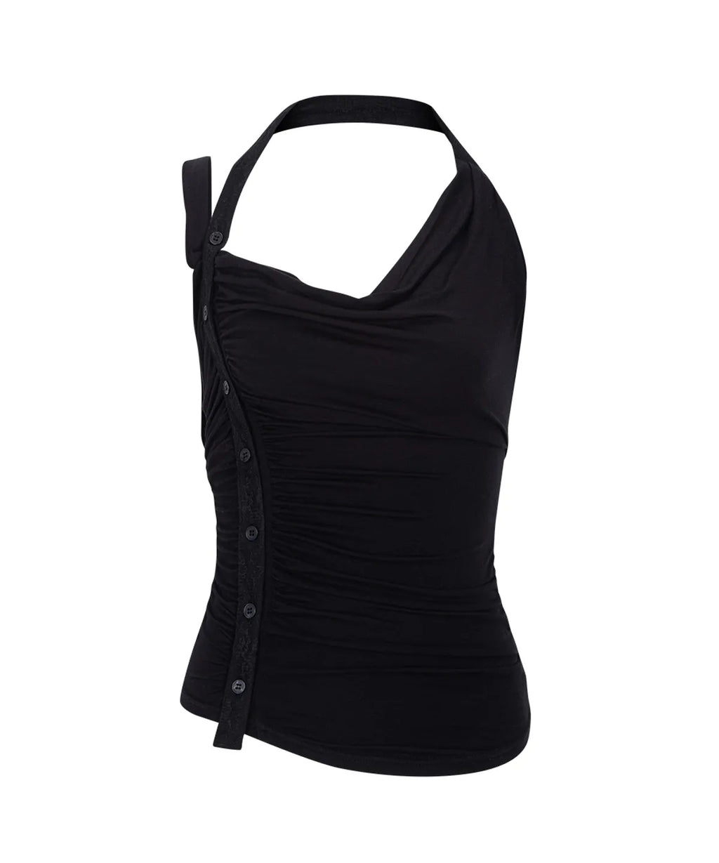 [PLEASNOFOLLOW] HUSH BUTTON HALTER SLEEVELESS TOP_4 COLORS