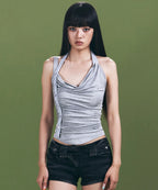 [PLEASNOFOLLOW] HUSH BUTTON HALTER SLEEVELESS TOP_4 COLORS