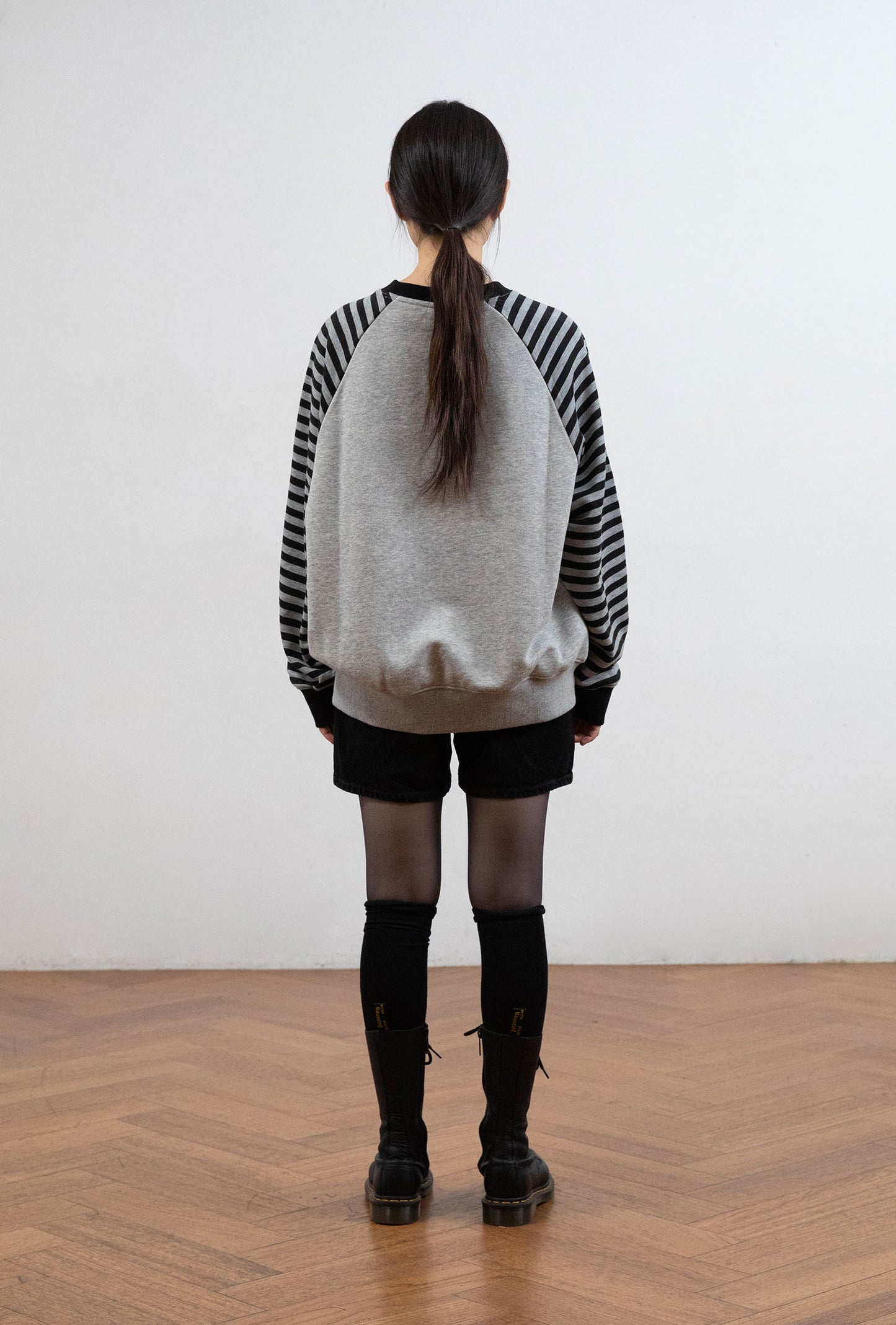 STRIPE 3STAR RAGLAN SWEATSHIRTS [GREY]