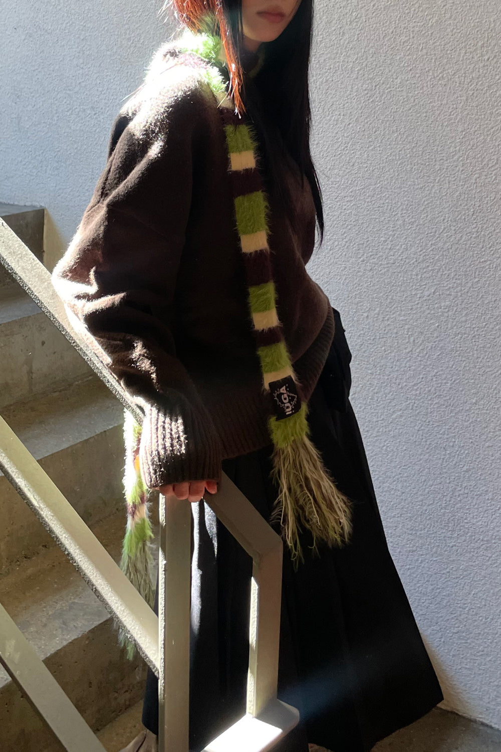 IUGA Striped Hairy Skinny Muffler (Green)